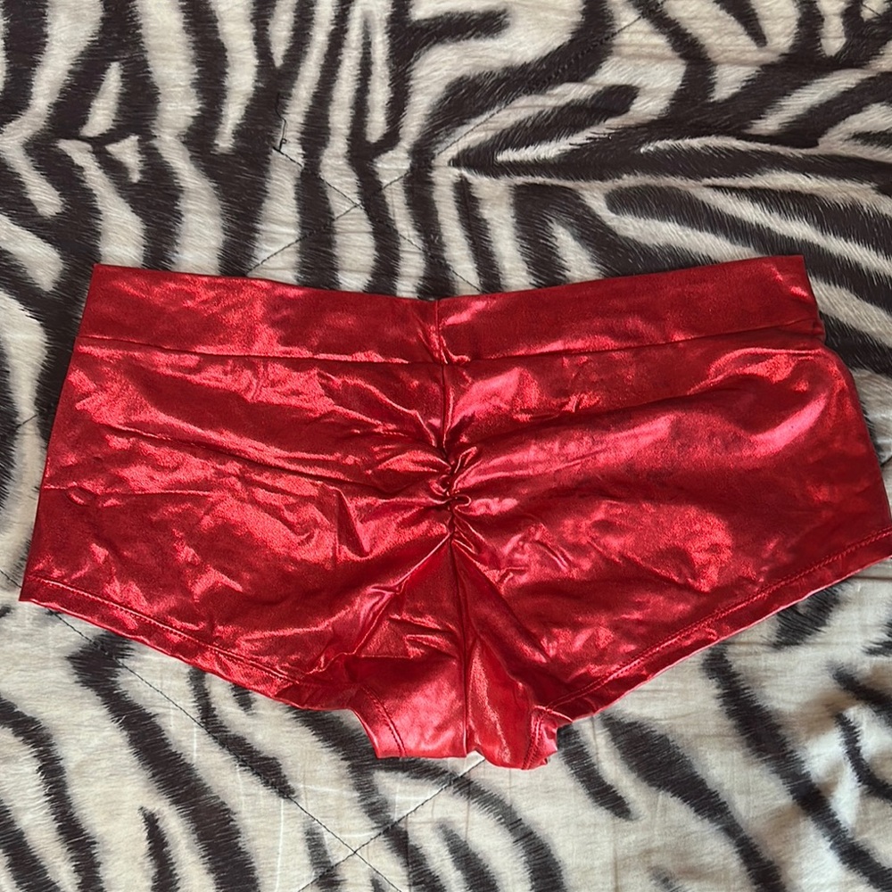 Shiny Red Women's Shorts - Picture 2 of 3